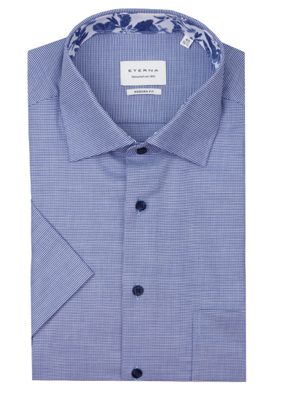 ETERNA Modern Fit Hemd Halbarm New Kent Kragen Struktur mittelblau