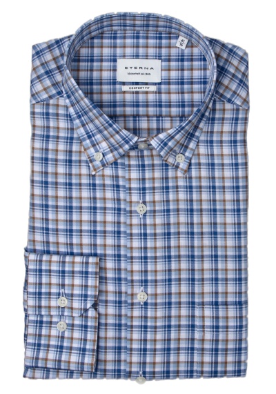 Produktbild fr 'ETERNA Comfort Fit Hemd Langarm Button Down Kragen Karo blau'