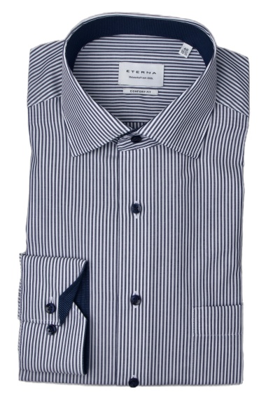 ETERNA Comfort Fit Hemd Langarm Haifischkragen Streifen dunkelblau