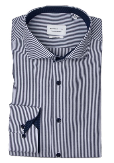 ETERNA Modern Fit Hemd Langarm Haifischkragen Streifen dunkelblau