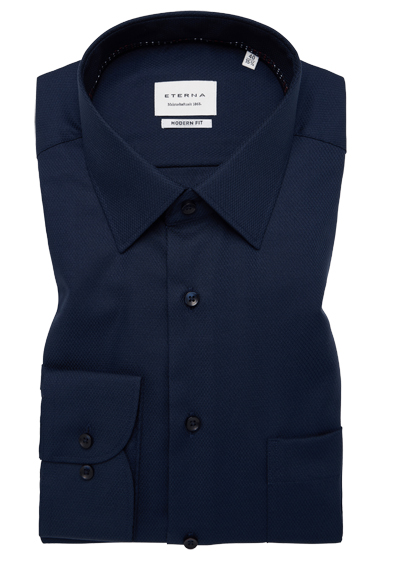 ETERNA Modern Fit Hemd Langarm New Kent Kragen Struktur nachtblau preisreduziert