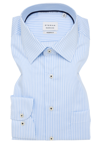 ETERNA Modern Fit Dynamic Cotton Hemd Langarm Twill Streifen hellblau