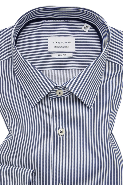 Produktbild f�r 'ETERNA Slim Fit Dynamic Cotton Hemd Langarm Twill Streifen dunkelblau'