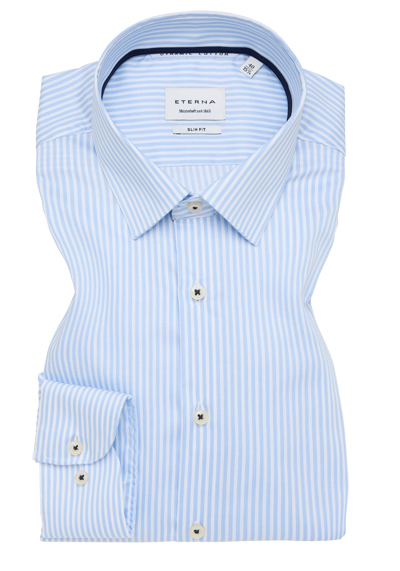 ETERNA Slim Fit Dynamic Cotton Hemd Langarm Twill Streifen hellblau preisreduziert