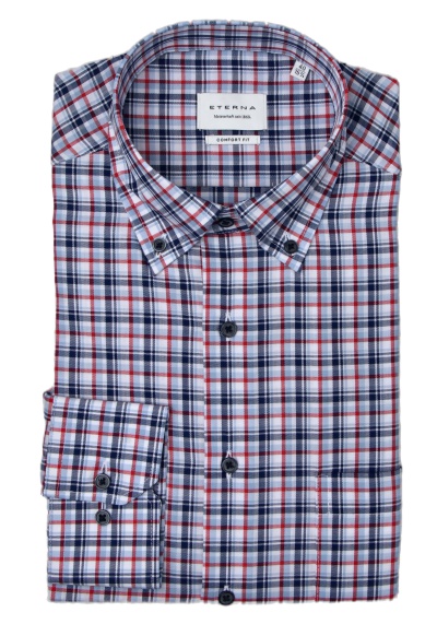 Produktbild für 'ETERNA Comfort Fit Hemd Langarm Button Down Kragen Karo rot'