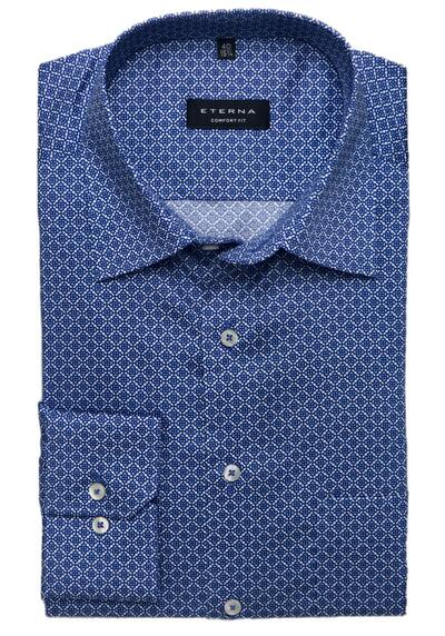 ETERNA Comfort Fit Hemd Langarm New Kent Kragen Muster blau