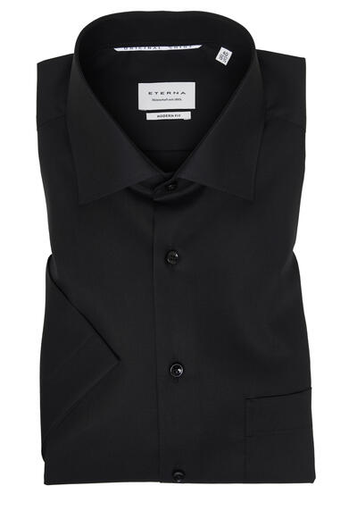 Produktbild für 'ETERNA Modern Fit Hemd Halbarm New Kent Kragen Popeline schwarz'