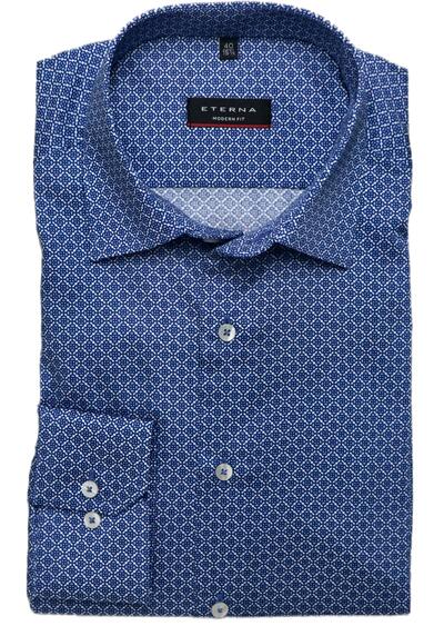 ETERNA Modern Fit Hemd Langarm New Kent Kragen Muster blau