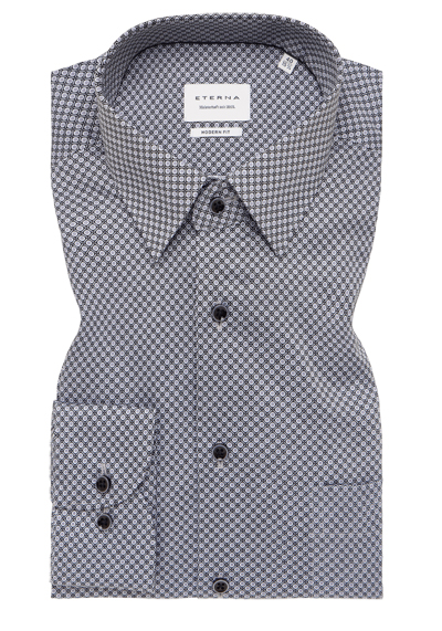 Produktbild für 'ETERNA Modern Fit Hemd Langarm New Kent Kragen Muster grau'
