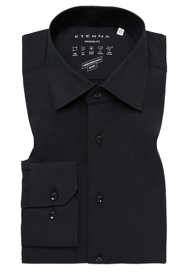 Produktbild für 'ETERNA Modern Fit Hemd Performance Shirt Langarm New Kent Kragen schwarz'