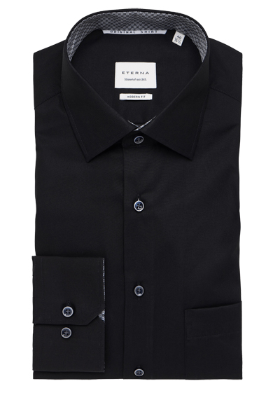 Produktbild für 'ETERNA Modern Fit Hemd super langer Arm New Kent Kragen schwarz'
