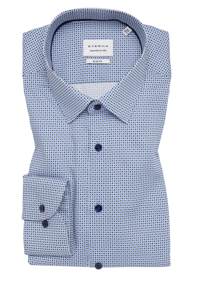Produktbild f&uuml;r 'ETERNA Slim Fit Dynamic Cotton Hemd extra langer Arm Muster blau'