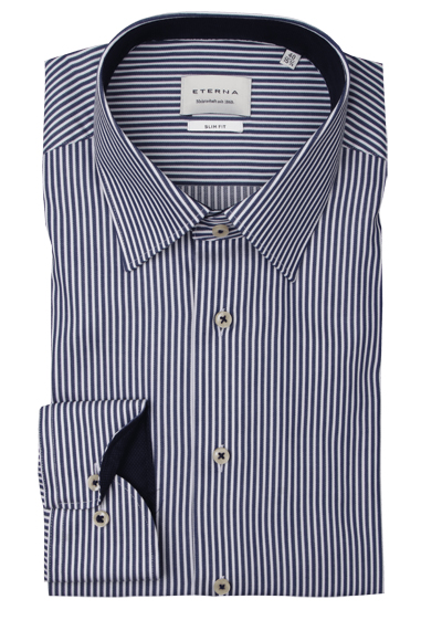 Produktbild für 'ETERNA Slim Fit Dynamic Cotton Hemd extra langer Arm Streifen dunkelblau'