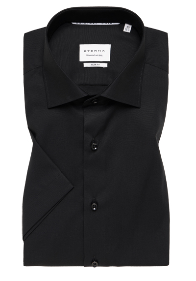 Produktbild für 'ETERNA Slim Fit Hemd Halbarm New Kent Kragen Popeline schwarz'