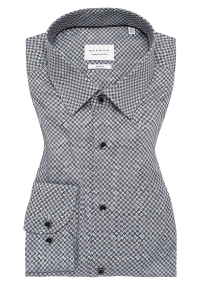 Produktbild für 'ETERNA Slim Fit Hemd Langarm New Kent Kragen Muster grau'