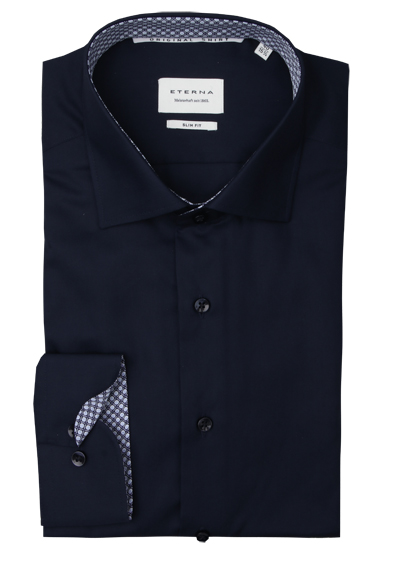 Produktbild für 'ETERNA Slim Fit Hemd extra langer Arm New Kent Kragen dunkelblau'