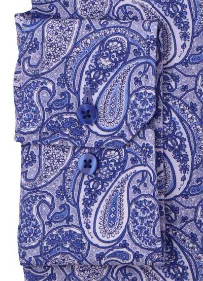 ETERNA Modern Fit Hemd extra kurz Arm New Kent Kragen Muster blau