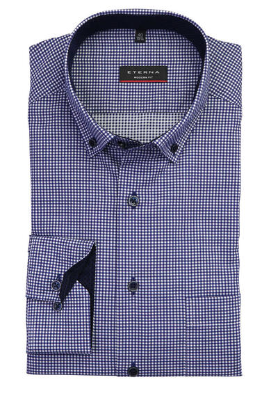 ETERNA Modern Fit Hemd extra langer Arm Karo dunkelblau