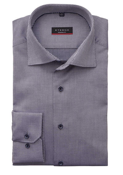 ETERNA Modern Fit Hemd super langer Arm New Kent Kragen Muster blau