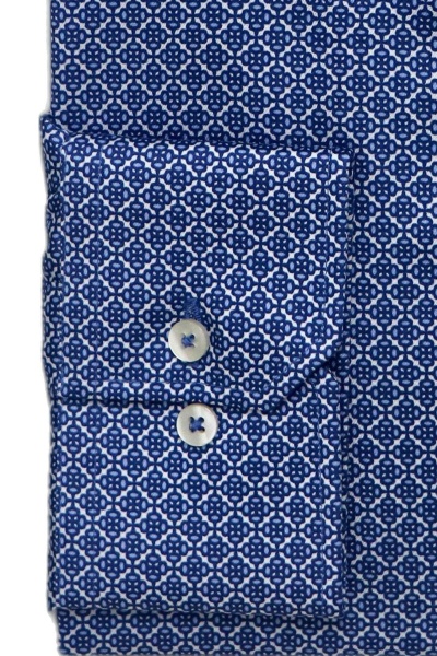 ETERNA Comfort Fit Hemd Langarm New Kent Kragen Muster blau