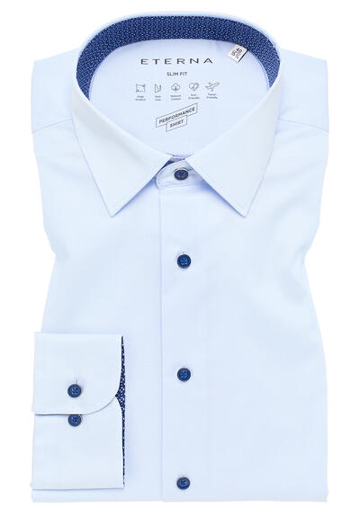 ETERNA Slim Fit Performance Hemd Langarm New Kent Kragen Stretch Twill hellblau