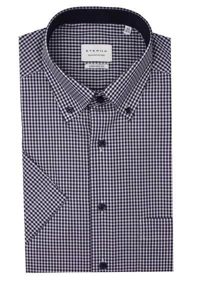 ETERNA Comfort Fit Hemd Halbarm Button Down Kragen Karo navy preisreduziert