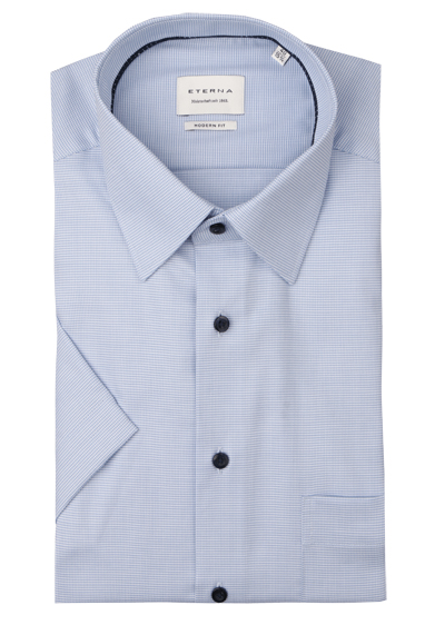 ETERNA Modern Fit Hemd Halbarm New Kent Kragen Struktur hellblau