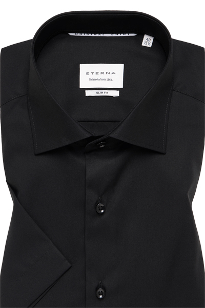 Produktbild fr 'ETERNA Slim Fit Hemd Halbarm New Kent Kragen Popeline schwarz'