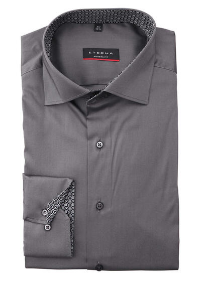 ETERNA Modern Fit Hemd super langer Arm New Kent Kragen Stretch grau