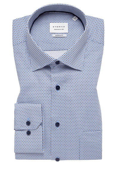 ETERNA Modern Fit Dynamic Cotton Hemd extra langer Arm Muster blau