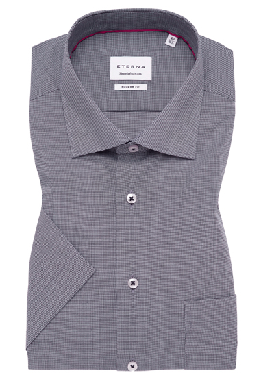 ETERNA Modern Fit Hemd Halbarm New Kent Kragen Struktur nachtblau preisreduziert