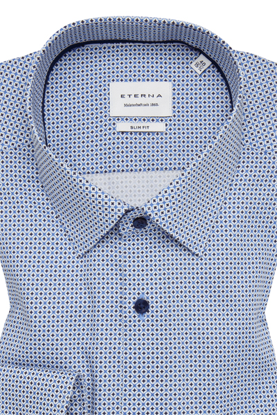 Produktbild f�r 'ETERNA Slim Fit Dynamic Cotton Hemd extra langer Arm Muster blau'