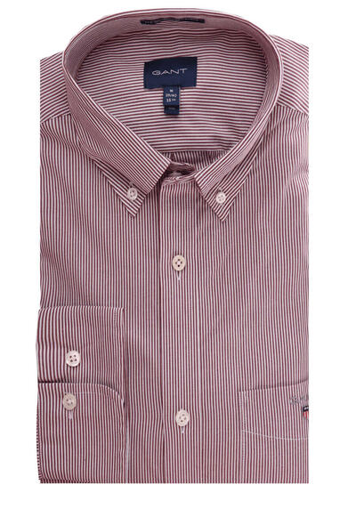 GANT Regular Fit Hemd Langarm Button Down Kragen Streifen rot preisreduziert
