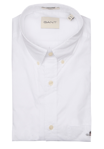 GANT Regular Hemd Langarm Button Down Kragen Popeline wei