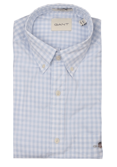 GANT Regular Hemd Langarm Button Down Kragen Karo hellblau