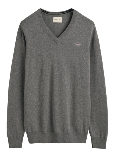 GANT Regular Pullover Langarm V-Ausschnitt Strick grau preisreduziert