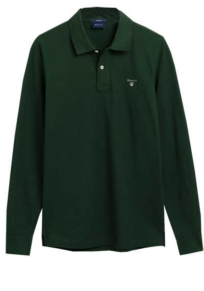GANT Poloshirt Langarm Polokragen geknöpft Logo-Stick dunkelgrün