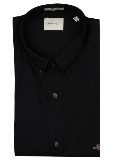 Produktbild für 'GANT Regular Hemd Langarm Button Down Kragen Popeline schwarz'