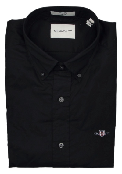 Produktbild für 'GANT Slim Hemd Langarm Button Down Kragen Popeline schwarz'
