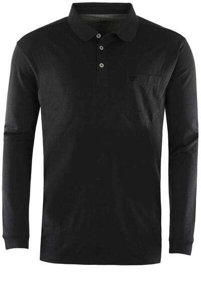 HAJO Softshirt Polo geknpft Langarm Brusttasche schwarz