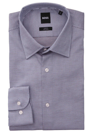 BOSS Slim Fit Hemd H-HANK-C1 extra langer Arm New Kent Kragen Muster dunkelrot