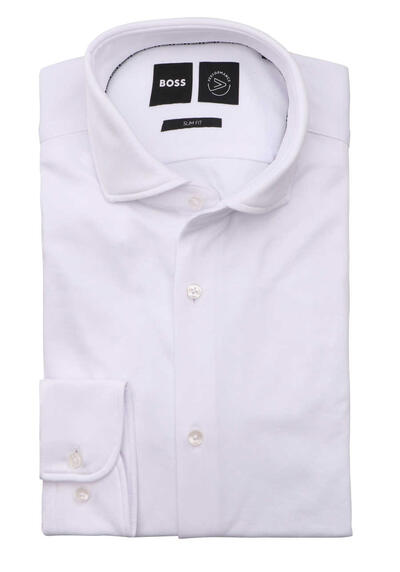 BOSS Slim Fit Hemd P-HANK Langarm Haifischkragen Stretch wei