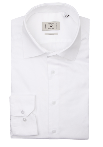 HEMDEN MEISTER Modern Fit Hemd Langarm New Kent Kragen Feintwill wei�
