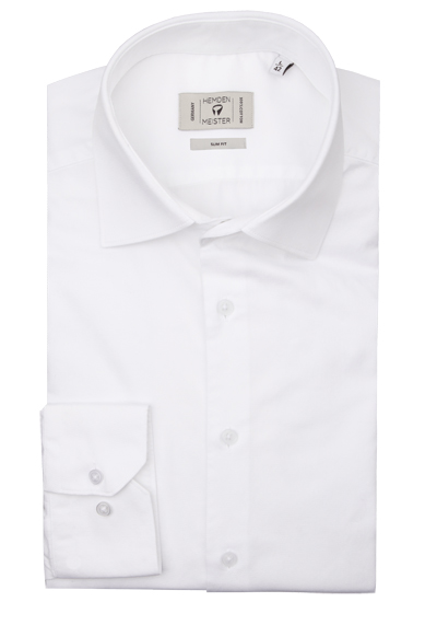 HEMDEN MEISTER Slim Fit Hemd Langarm New Kent Kragen Feintwill wei�
