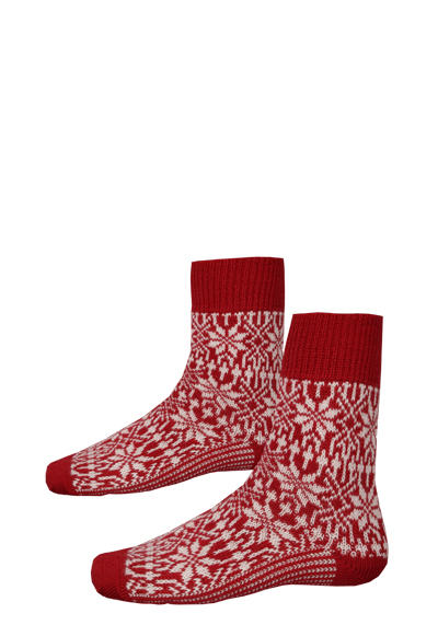 HIRSCH NATUR Norwegersocken Schurwolle Strick Muster rot