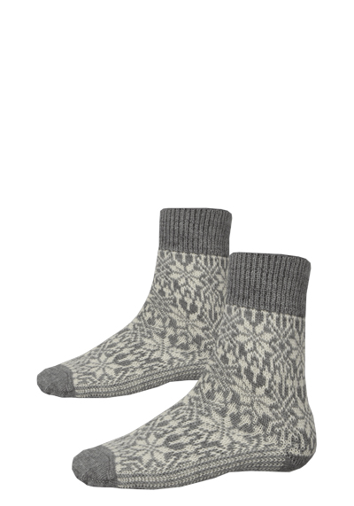 HIRSCH NATUR Norwegersocken Schurwolle Strick Muster grau