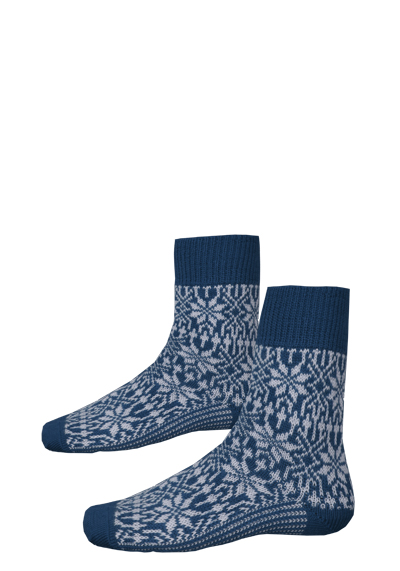 HIRSCH NATUR Norwegersocken Schurwolle Strick Muster dunkelblau
