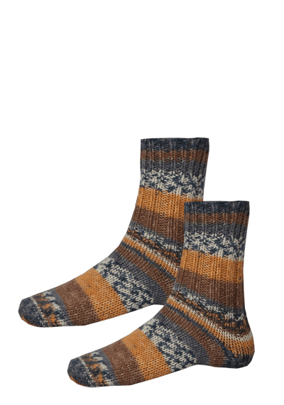 HIRSCH NATUR Norwegersocken Schurwolle Strick Muster blau
