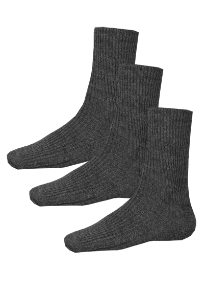 HIRSCH NATUR Socken 3er Pack Schurwolle Strick grau