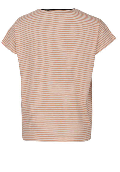 Produktbild fr 'INDI & COLD Kurzarm T-Shirt Rundhals Brusttasche reine Baumwolle Ringel orange'